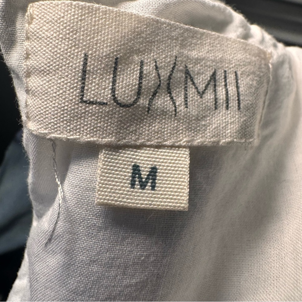 Luxmii Gessato Linen Midi Dress M Pinstripe Black Strap Resort A Line - Picture 9 of 10